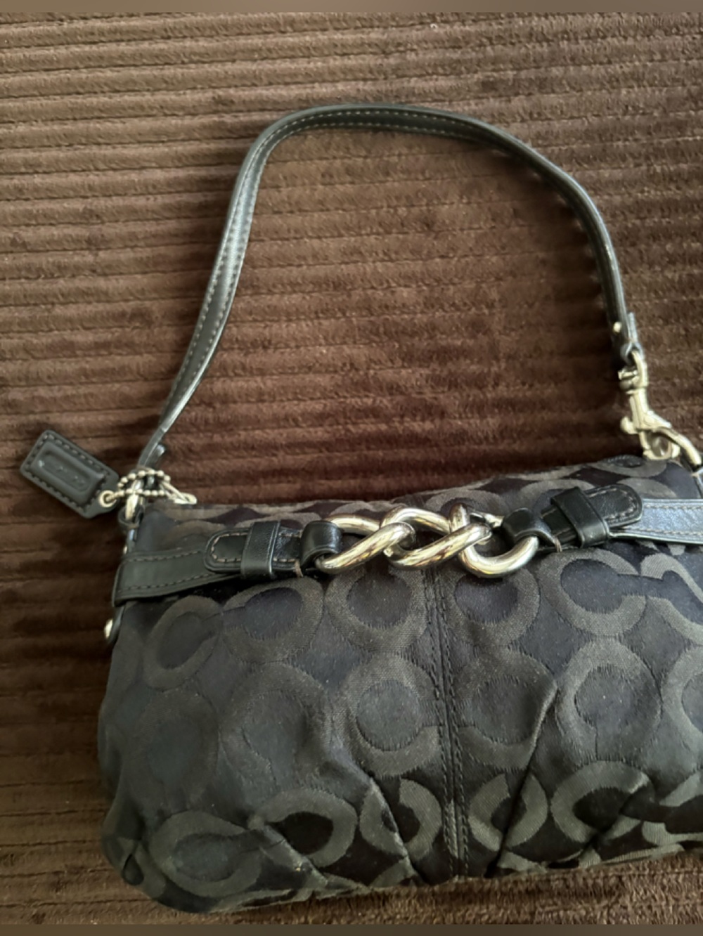 Coach Op Black Signature Chain-Detail Wristlet Bag